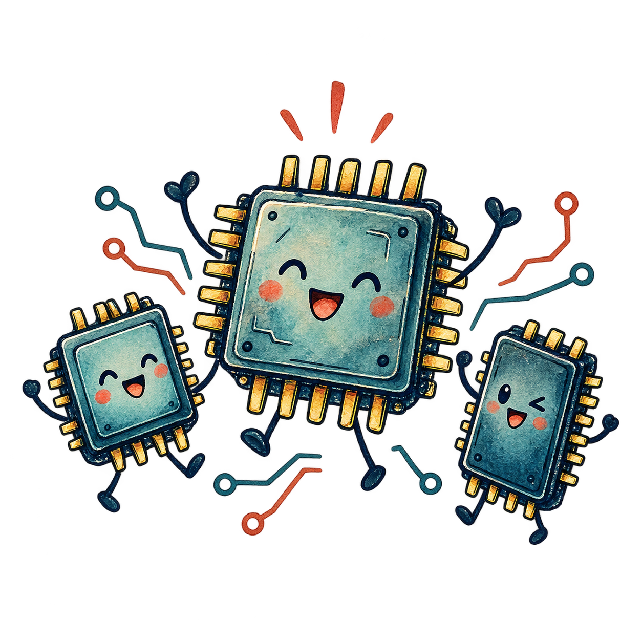 Playful illustrated computer chips