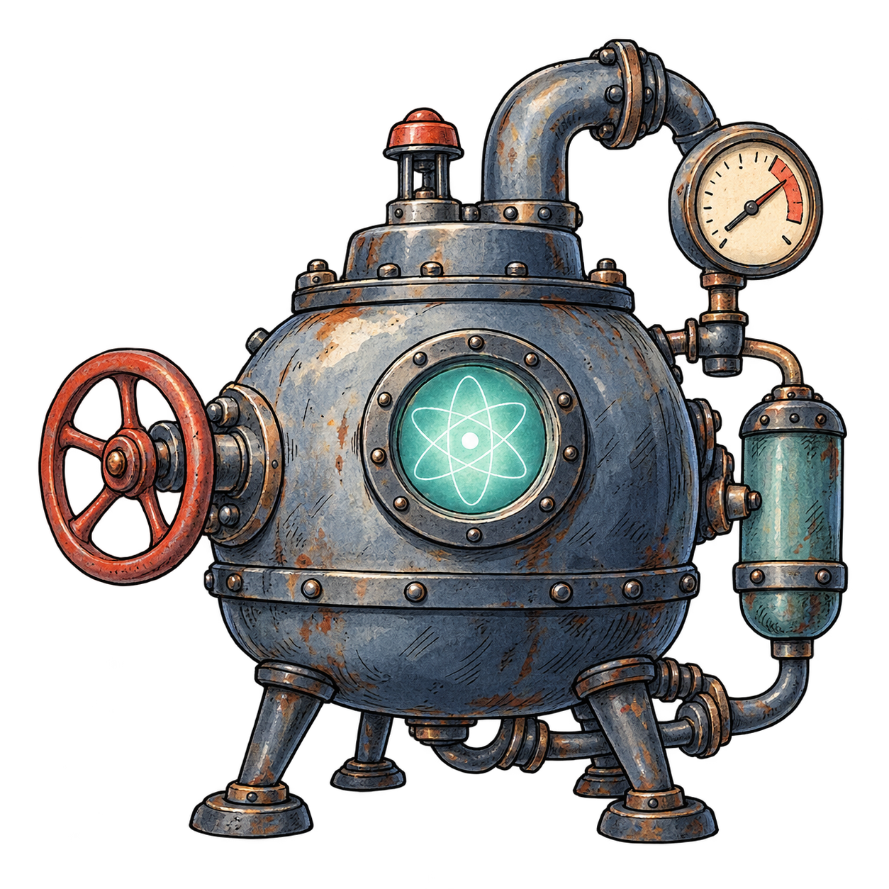 Whimsical reactor with pipes and an analog gauge
